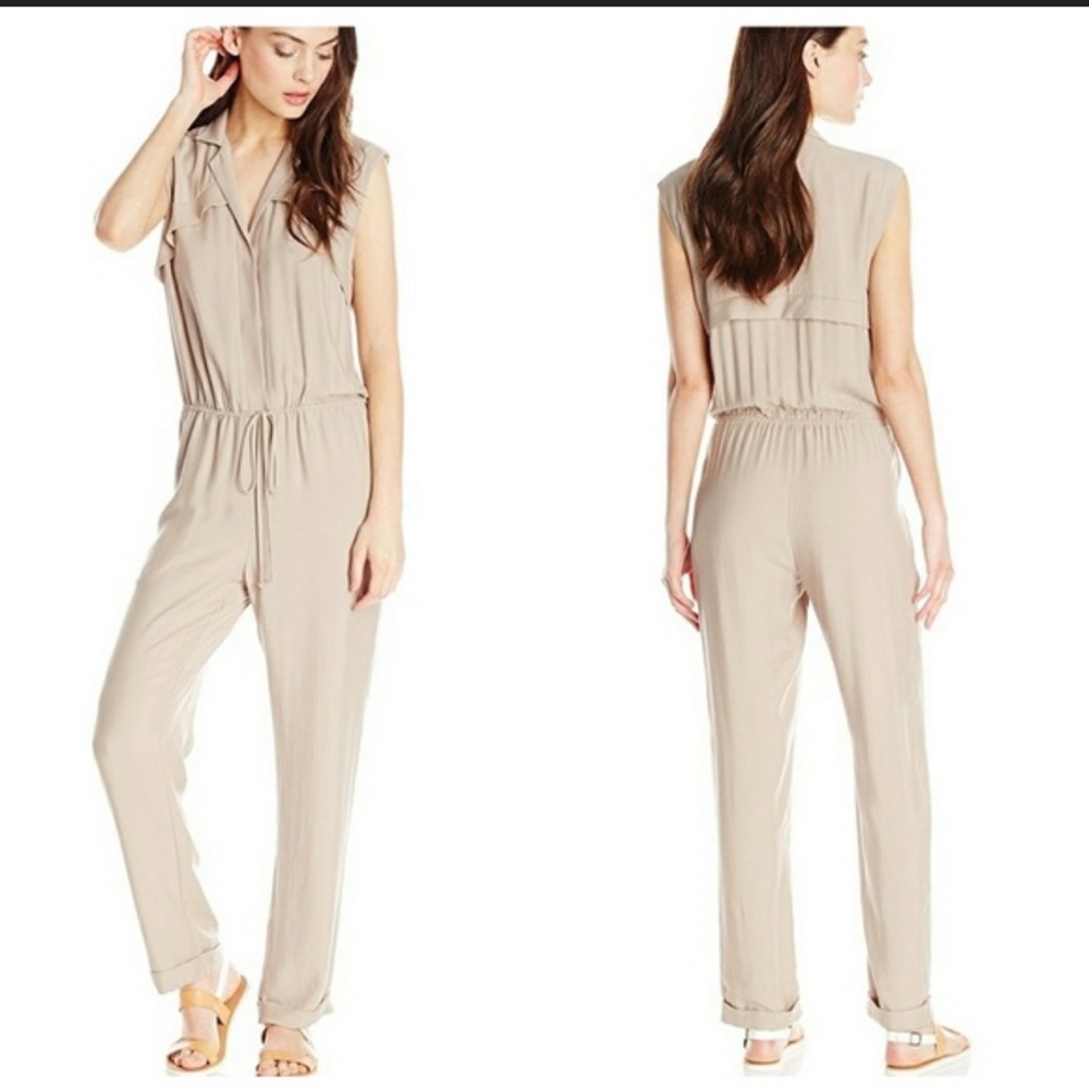 BCBGMaxAzria Light Tan Drawstring Jumpsuit